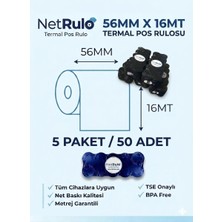Klas Rulo Premium  56X16 Termal Pos Rulo 5'li Paket (50 Adet) Yeni Nesil Yazarkasa Pos Rulosu