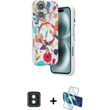 Toyigoo Ieg™ iPhone 16 Kılıf Siluet Doku - Siyah 3D Antistatik Seramik Nano Ekran Koruyucu + Yeşil Pvd