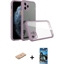 Toyigoo Ieg™ iPhone 11 Pro Max Kılıf Nova Asil Özel Seri - Siyah 34D Izgaralı Cam + Pembe Renkli Kamer