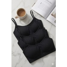 Gold Night Kadın Fitilli Siyah Ip Askılı Çıkarılabilir Pedli Büstiyer Yarım Atlet 3 Adet