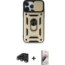 Toyigoo Ieg™ iPhone 15 Pro Kılıf Ahenk Klasik - Siyah Bilvis 3D Mat Cam Ekran Koruyucu + Titanyum Gri Ra