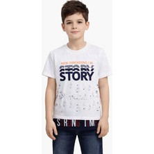 Bittos Erkek Çocuk Story Yazı Desenli Beyaz Renk Tişört