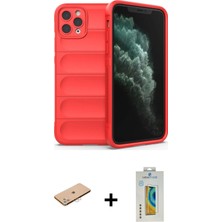 Toyigoo Ieg™ iPhone 11 Pro Max Kılıf Atlas Koleksiyonu - Siyah Polymer Nano Ekran Koruyucu + Pembe Renkl