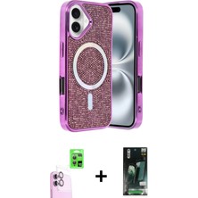 Toyigoo Ieg™ iPhone 16 Kılıf Eksen Çizgi - Siyah 360 Mat Full Body Arka Koruyucu + Pembe Raze Metal Kam