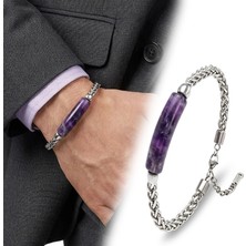 Moncuk Design Ametist Doğal Taşlı ve Ayarlanabilir Çelik Zincir Bileklik 33512B15D8