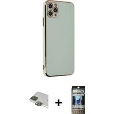 Toyigoo Ieg™ iPhone 11 Pro Max Kılıf Yankı Serisi - Siyah 34D Hayalet Izgaralı Cam + Yeşil Pers Alüm