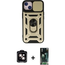 Toyigoo Ieg™ iPhone 14 Kılıf Ahenk Klasik - Şeffaf 360 Full Body Arka Koruyucu + Turuncu Pvd Metal Kame