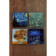 PremiumPort Doğal Taş Bardak Altlığı 4'lü Set, Vincent Van Gogh Eserleri Tasarımı