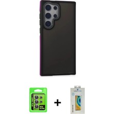 Toyigoo Ieg™ Galaxy S24 Ultra Kılıf Eksen Işık - Siyah Polymer Nano Ekran Koruyucu + Mor Raze Metal Ka