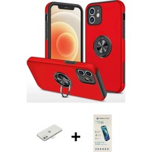 Toyigoo Ieg™ iPhone 12 Kılıf Odak Form Prime - Şeffaf Pasifik Cam Ekran Koruyucu + Sarı Renkli Kamera