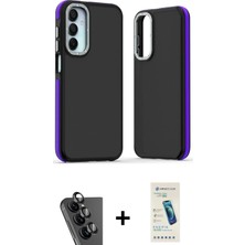 Toyigoo Ieg™ Galaxy A25 5g Kılıf Eksen Işık - Şeffaf Pasifik Cam Ekran Koruyucu + Siyah Valdez Metal