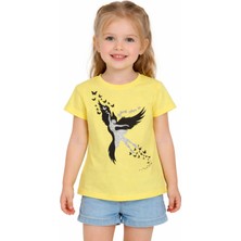 Pıtırcık Kız Çocuk Angel Desenli Simli Sarı Renk Kısa Kol Tişört