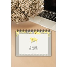 Burak Baskı Tasarım Sarı Çiçekli A5-Haftalık Planlayıcı , Weekly Planner, To Do List-Konsept Not Defteri