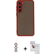 Toyigoo Ieg™ Galaxy S23 Plus Kılıf Ahenk Çizgi Serisi - Siyah Seramik Nano Ekran Koruyucu + Kırmızı