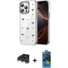 Toyigoo Ieg™ iPhone 14 Pro Max Kılıf Yörünge Form - Siyah 18D Cam Ekran Koruyucu + Gümüş Raze Metal