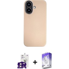 Toyigoo Ieg™ iPhone 16 Kılıf Eksen Prime - Siyah Bilvis 5in1 3D Magic Cam Ekran Koruyucu + Pembe Bilvis