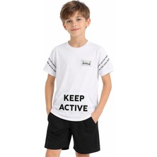 Alg Erkek Çocuk Keep Active Yazı Desenli Kanguru Cepli Beyaz Renk Tişört