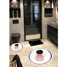 Ardizayn Sulu Boya - Kaymaz Taban 3'lü Yuvarlak Banyo Halısı, Banyo Paspası (100X100-60X60-40X60 CM 3'LÜ SET)
