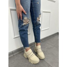 Erva'nın Butiği Bej (Dore) Kadın Gizli Topuklu Bağcıklı Sneakers