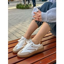 Erva'nın Butiği Beyaz Bej Cilt (Wins) Bağcıklı Kadın Sneakers