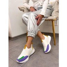 Erva'nın Butiği Beyaz Lila Triko (Mines) Kadın Bağcıklı Sneakers