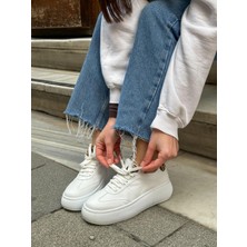 Erva'nın Butiği Beyaz Cilt (Leoy) Leopar Bağcıklı Kadın Sneakers