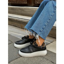 Erva'nın Butiği Siyah Cilt (Leoy) Leopar Bağcıklı Kadın Sneakers