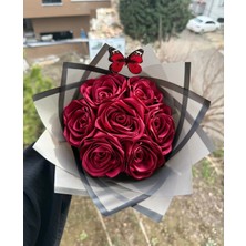 Buket Dünyası ANNELER GÜNÜ 7'li Solmayan Gül Buketi Bordo Gül Dışı Siyah