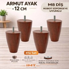 İmt Aksesuar Armut Mobilya Ayağı 4 Adet 12 cm Ceviz Robot Süpürgeye Uyumlu Koltuk Kanepe Baza Ayağı Seti