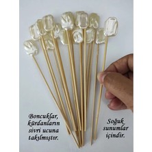 TM Tasarım Mağazası 15 cm Uzun Kürdan - 20 Adet Dekoratif Büyük Kare Barok Inci Kokteyl Kürdanı - Inci 20 mm