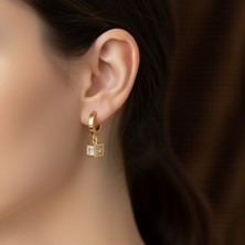 Lorivelle Kadın Pırlanta Kesim Hareketli Taşlı Çelik Küpe | 14K Altın Kaplama Geometrik Küp Kafes Model