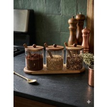 Yakut 3`lü Akasya Standlı Kavanoz Seti Baharatlık Seti Kahve Kavanoz Seti