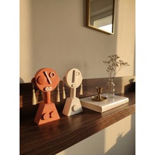 Glarus Atölye 2’li Dekoratif Soyut Taş Biblo Seti Beyaz & Kiremit Rengi – Modern Raf, Vitrin ve Ev Dekorasyonu Obje