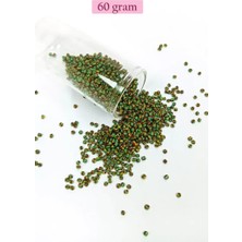 Royaleks Group Dökme Cam Kum Boncuk (11/0) 2 mm - 60 Gram -  Yeşil Sarı Çizgili - BNC041