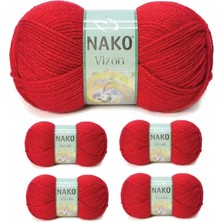 Royaleks Group 5 Adet Vizon Premium Akrilik El Örgü Ipi Yünü Renk NO:251 Bayrak Kırmızı