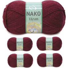 Royaleks Group 5 Adet Vizon Premium Akrilik El Örgü Ipi Yünü Renk NO:999 Bordo