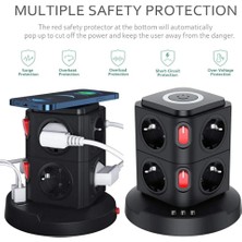 TKÇ Termal Akım Korumalı Isıya Dayanıklı 3 USB 8 Priz ve Wireless Kablosuz Şarj 2.4 Amper Kablolu