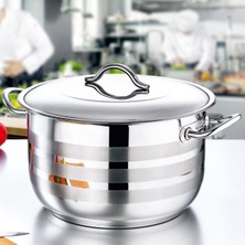 PremiumPort Derin Paslanmaz Çelik Tencere 24X14 Cm, 6,40 L, 2 Parça, Mat Şeritli Kapaklı