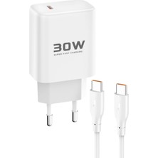 TKÇ Joko JK89 30W Type-C Çıkışlı Ekstra DC67 1m Type-C To Type-C Kablolu Pd Şarj Cihazı - Beyaz