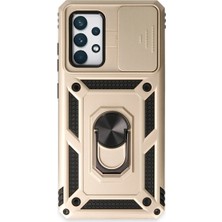 TKÇ Samsung Galaxy A72 Kılıf Pars Lens Yüzüklü Silikon - Gold