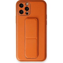 TKÇ  Iphone 12 Pro Kılıf Coco Deri Standlı Kapak - Turuncu