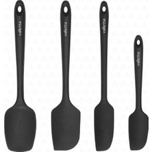 PremiumPort Isıya Dayanıklı Silikon Spatula Seti, 4 Parça, Siyah, Mutfak Gereçleri