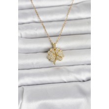 Karahanbey Çelik Gold Renk Açılabilir Yonca Model Zirkon Taşlı Kadın Kolye -