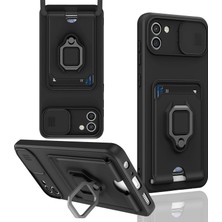 TKÇ Samsung Galaxy A03 Kılıf Zuma Kartvizitli Yüzüklü Silikon - Siyah