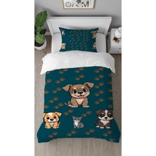 Greendecor Sevimli Köpek Desenli Dijital Baskılı Özel Tasarım Çarşafsız Tek Kişilik Nevresim Takımı