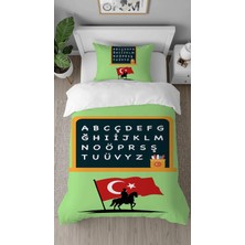 Greendecor Türk Alfabe Atatürk Desenli Dijital Baskılı Özel Tasarım Çarşafsız Şık Tek Kişilik Nevresim Takımı
