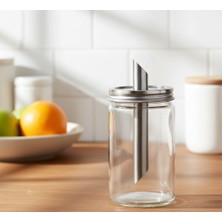 PremiumPort Şeffaf Cam Toz Şekerlik 15 Cm, Şık ve Kullanışlı Mutfak Aksesuarı