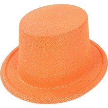 Toptan Bulurum Floresan Turuncu Renk Simli Uzun Fötr Melon Şapka 12 cm