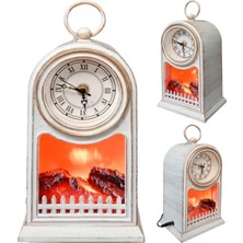 Pileli Store LED Işıklı Eskitme Şömine Saat