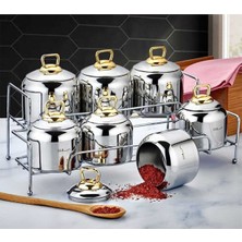 PremiumPort 15 Parça Çelik Kapak Gold Standlı Baharat Takımı, Şık ve Kullanışlı Tasarım
